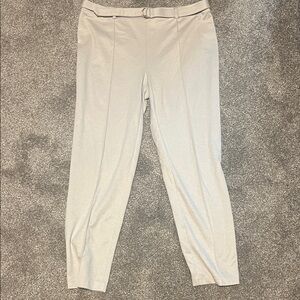 Women's Beige Straight-Leg Pull-On Pants with Slim Belt